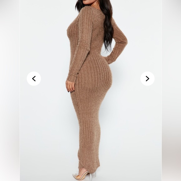 Elegant Brown Knit Maxi Dress - Picture 5 of 6